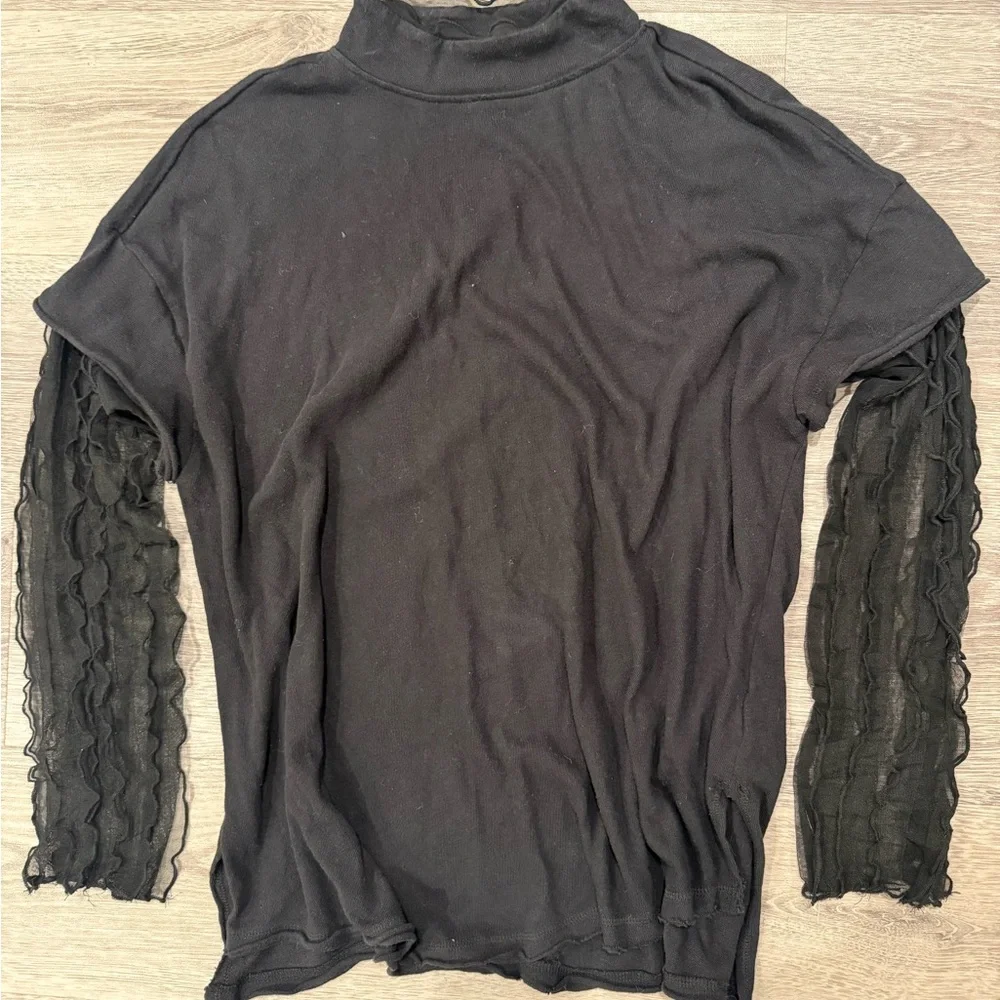Free People Black Mock neck Long Sleeve Top with Lace Detail - Picture 1 of 5